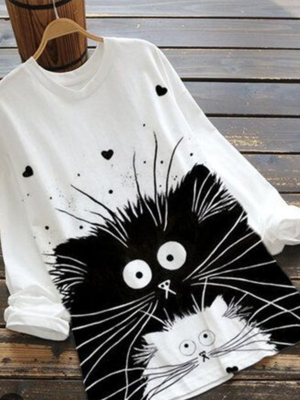 White Cat Graphic Pet-Themed Shirt – Cute Black Cat Print